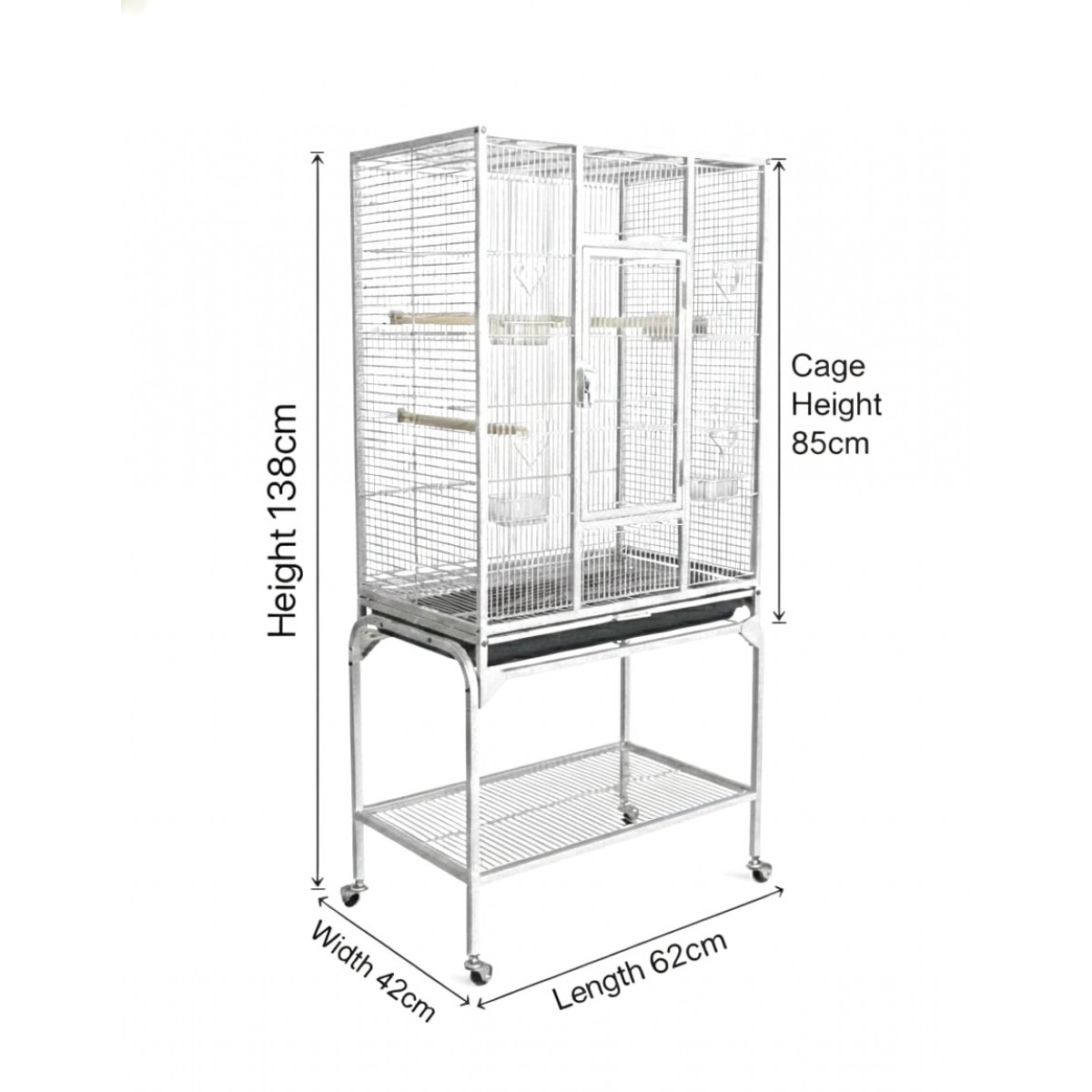 Large White Metal Bird Cage with Stand & Storage Shelf (62 × 42 × 138 ...